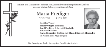 Traueranzeige von Maria Prediger von merkurtz