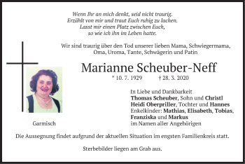 Traueranzeige von Marianne Scheuber-Neff von merkurtz