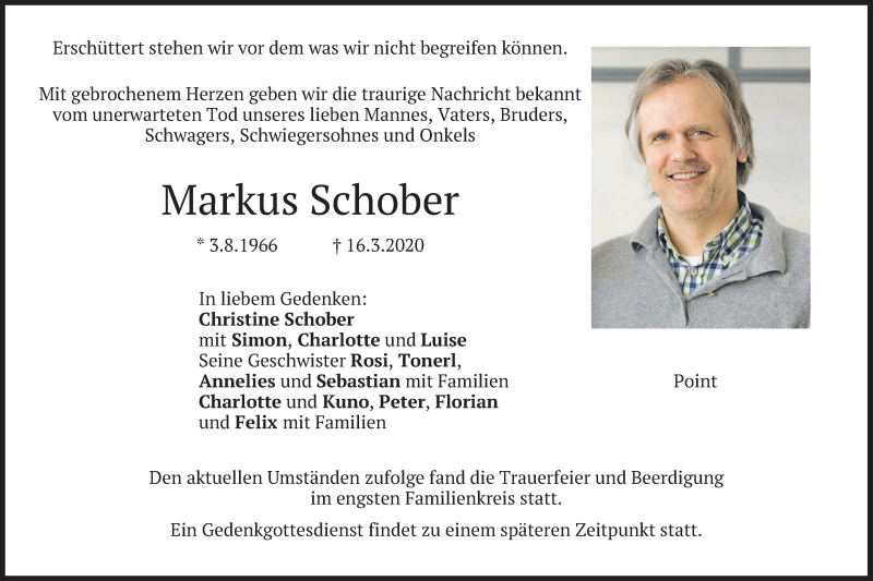  Traueranzeige für Markus Schober vom 21.03.2020 aus merkurtz