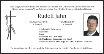 Traueranzeige von Rudolf Jahn von merkurtz