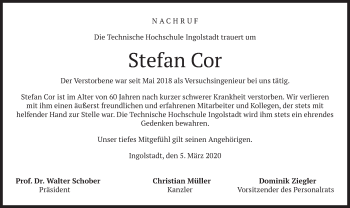 Traueranzeige von Stefan Cor von merkurtz