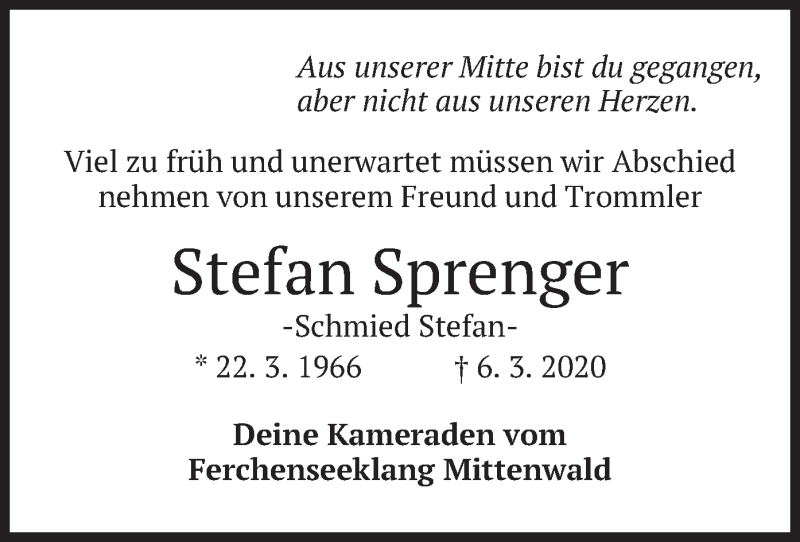  Traueranzeige für Stefan Sprenger vom 10.03.2020 aus merkurtz