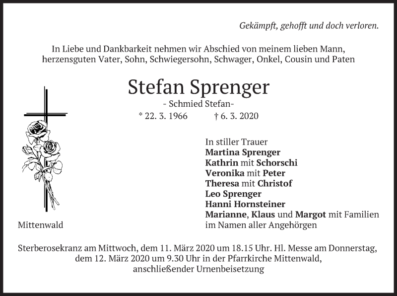  Traueranzeige für Stefan Sprenger vom 07.03.2020 aus merkurtz