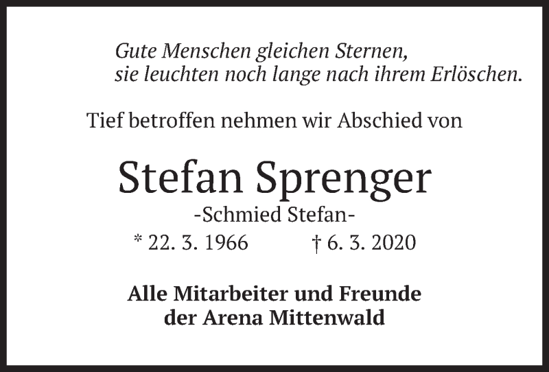  Traueranzeige für Stefan Sprenger vom 10.03.2020 aus merkurtz