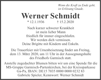 Traueranzeige von Werner Schmidt  von merkurtz