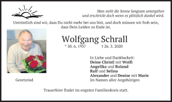 Traueranzeige von Wolfgang Schrall von merkurtz