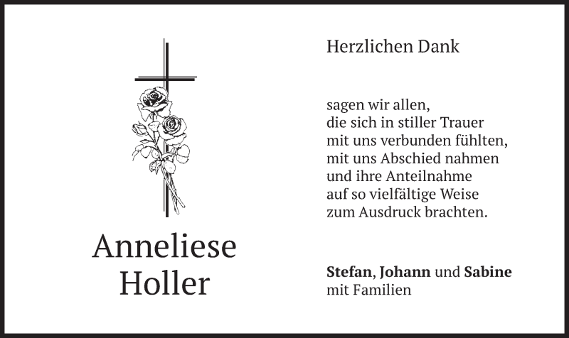  Traueranzeige für Anneliese Holler vom 11.04.2020 aus merkurtz