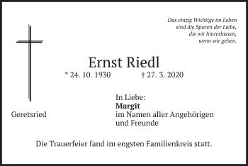 Traueranzeige von Ernst Riedl von merkurtz
