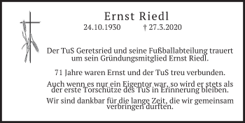 Traueranzeige von Ernst Riedl von merkurtz