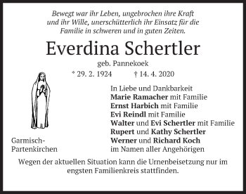 Traueranzeige von Everdina Schertler von merkurtz