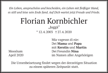 Traueranzeige von Florian Kornbichler von merkurtz