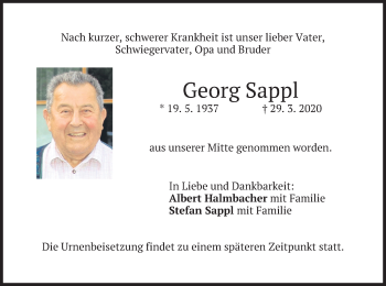 Traueranzeige von Georg Sappl von merkurtz