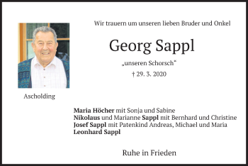 Traueranzeige von Georg Sappl von merkurtz