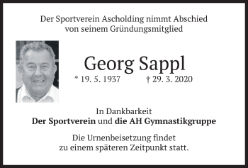 Traueranzeige von Georg Sappl von merkurtz