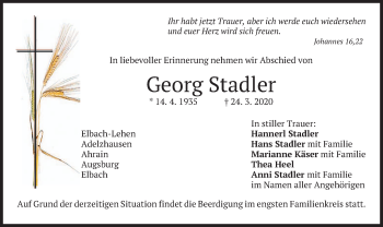 Traueranzeige von Georg Stadler von merkurtz