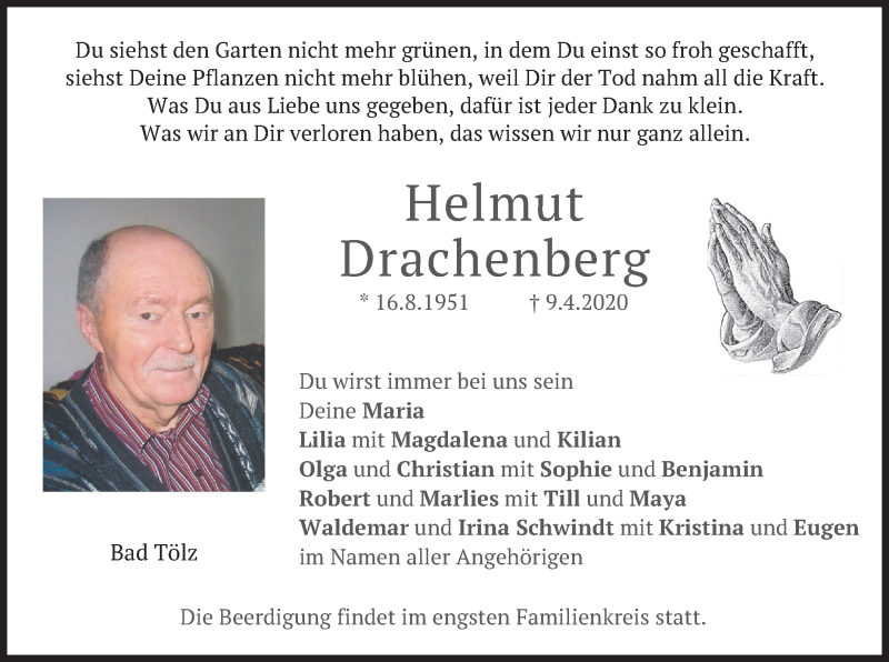  Traueranzeige für Helmut Drachenberg vom 11.04.2020 aus merkurtz