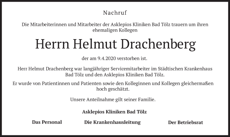  Traueranzeige für Helmut Drachenberg vom 17.04.2020 aus merkurtz