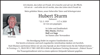 Traueranzeige von Hubert Sturm von merkurtz