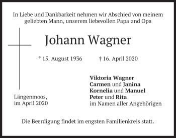 Traueranzeige von Johann Wagner