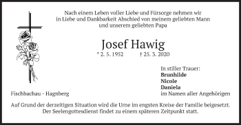 Traueranzeige von Josef Hawig von merkurtz