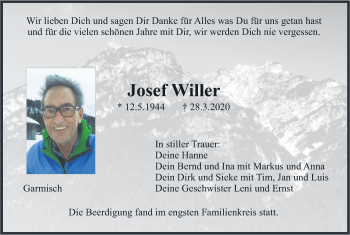 Traueranzeige von Josef Willer von merkurtz