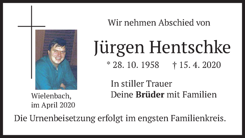  Traueranzeige für Jürgen Hentschke vom 25.04.2020 aus merkurtz