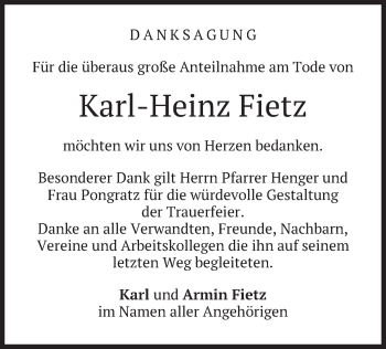 Traueranzeige von Karl-Heinz Fietz von merkurtz