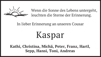 Traueranzeige von Kaspar  von merkurtz