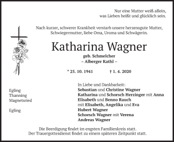 Traueranzeige von Katharina Wagner von merkurtz