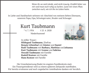 Traueranzeige von Kurt Taubmann von merkurtz