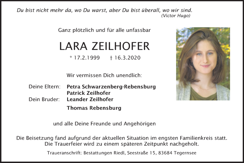  Traueranzeige für Lara Zeilhofer vom 11.04.2020 aus merkurtz