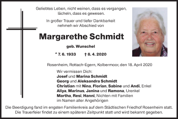 Traueranzeige von Margarethe Schmidt von merkurtz