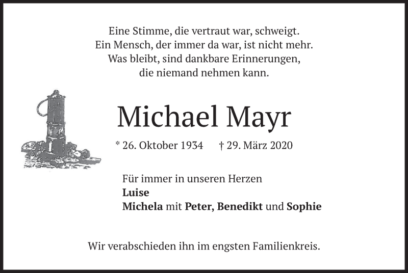  Traueranzeige für Michael Mayr vom 02.04.2020 aus merkurtz