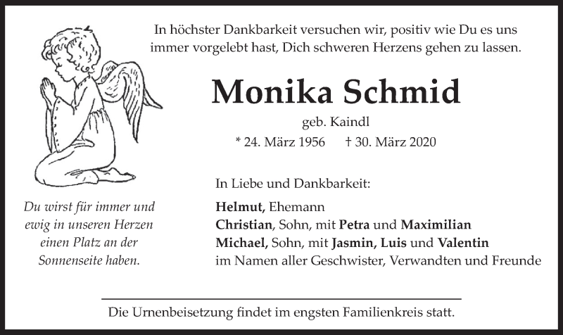  Traueranzeige für Monika Schmid vom 02.04.2020 aus merkurtz