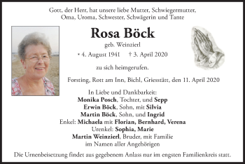 Traueranzeige von Rosa Böck