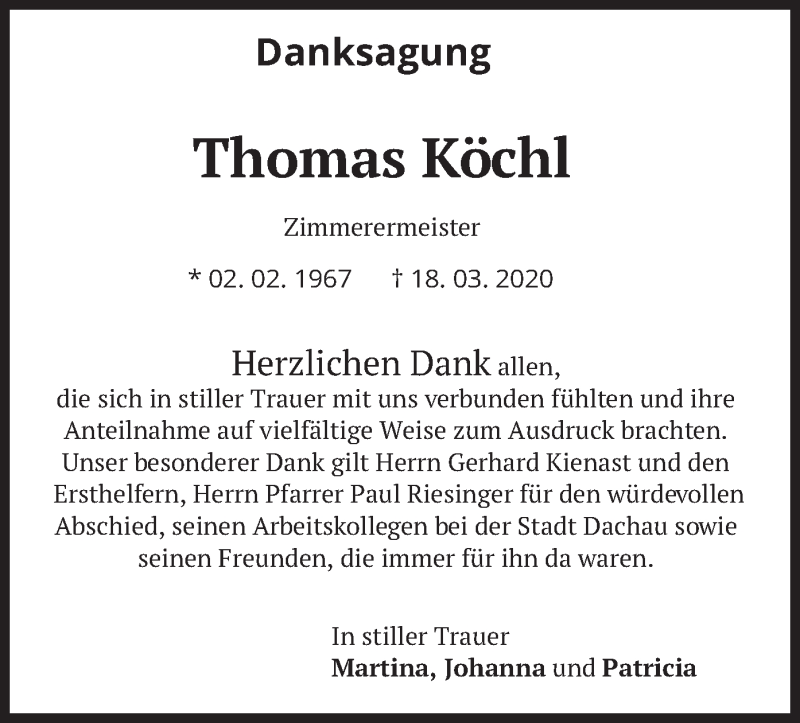  Traueranzeige für Thomas Köchl vom 18.04.2020 aus merkurtz