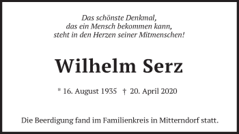 Traueranzeige von Wilhelm Serz