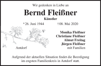 Traueranzeige von Bernd Fleißner von Das Gelbe Blatt Penzberg
