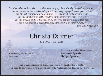 Traueranzeige von Christa Daimer von merkurtz