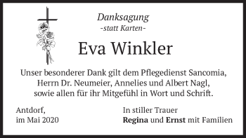 Traueranzeige von Eva Winkler von merkurtz