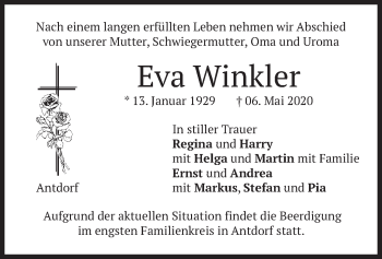 Traueranzeige von Eva Winkler von merkurtz