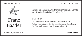 Traueranzeige von Franz Baader von merkurtz