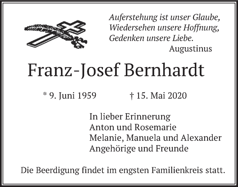  Traueranzeige für Franz-Josef Bernhardt vom 23.05.2020 aus merkurtz