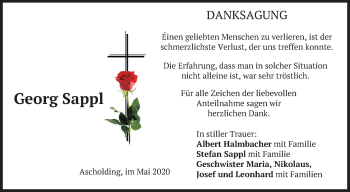 Traueranzeige von Georg Sappl von merkurtz