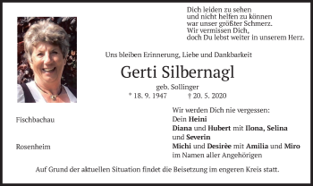 Traueranzeige von Gerti Silbernagl von merkurtz