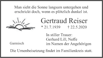 Traueranzeige von Gertraud Reiser von merkurtz