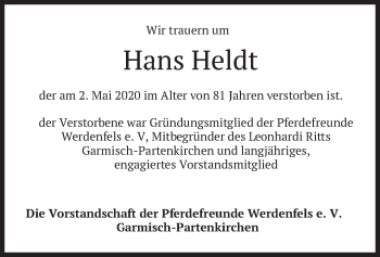 Traueranzeige von Hans Heldt von merkurtz