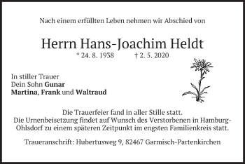 Traueranzeige von Hans-Joachim Heldt von merkurtz