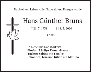 Traueranzeige von Hans Günther Bruns von merkurtz