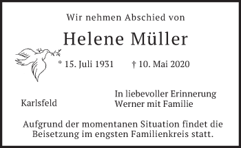 Traueranzeige von Helene Müller